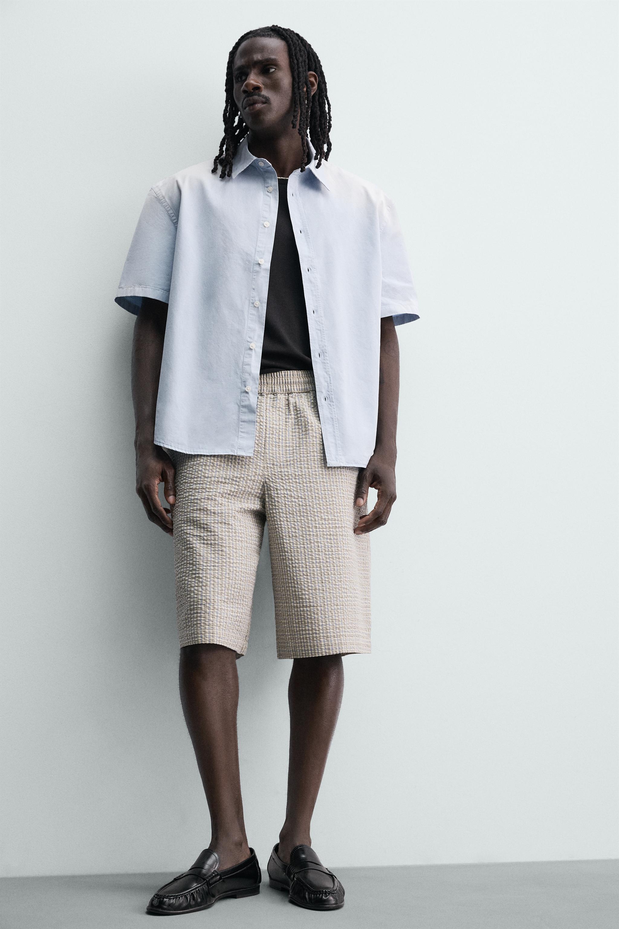 PLAID TEXTURED SHORTS